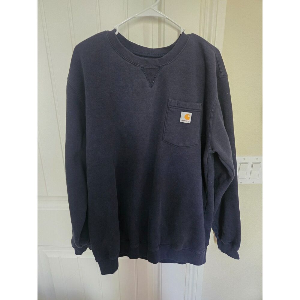 Carhartt Men’s XL Original Fit Navy Blue Pocket Crewneck Sweatshirt Workwear